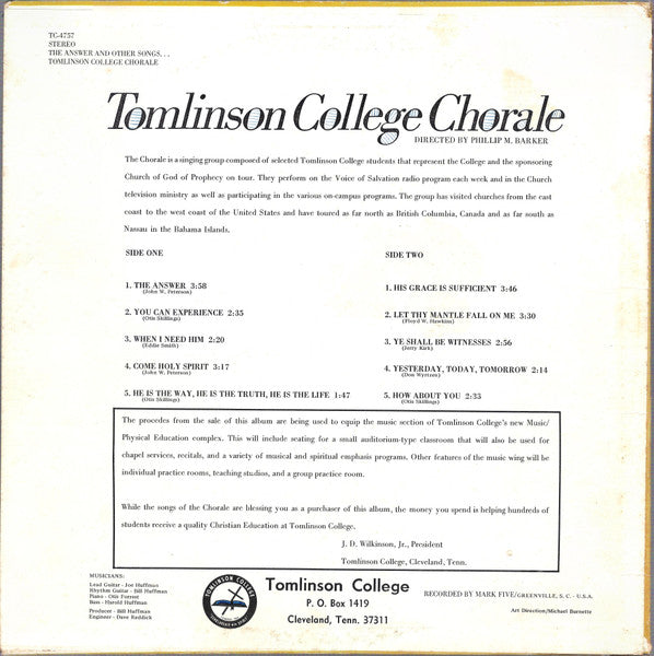 Tomlinson College Chorale : The Answer And Other Songs (LP)