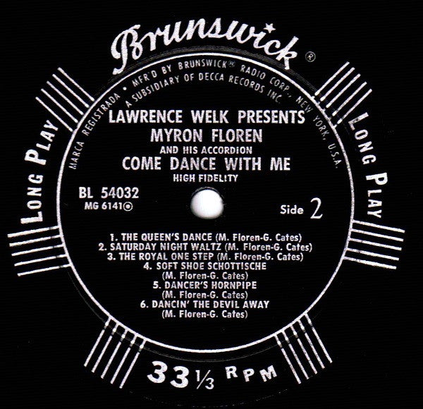 Lawrence Welk Presents Myron Floren : Come Dance With Me (LP,Album,Mono)
