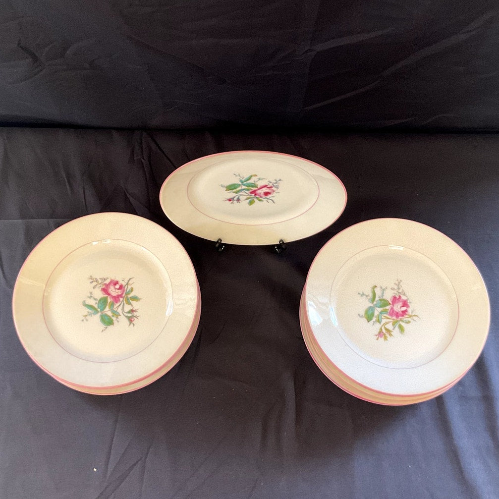 Antique Haviland Limoges Rose Pattern w/ Pink Accents Salad Plates - Set of 11