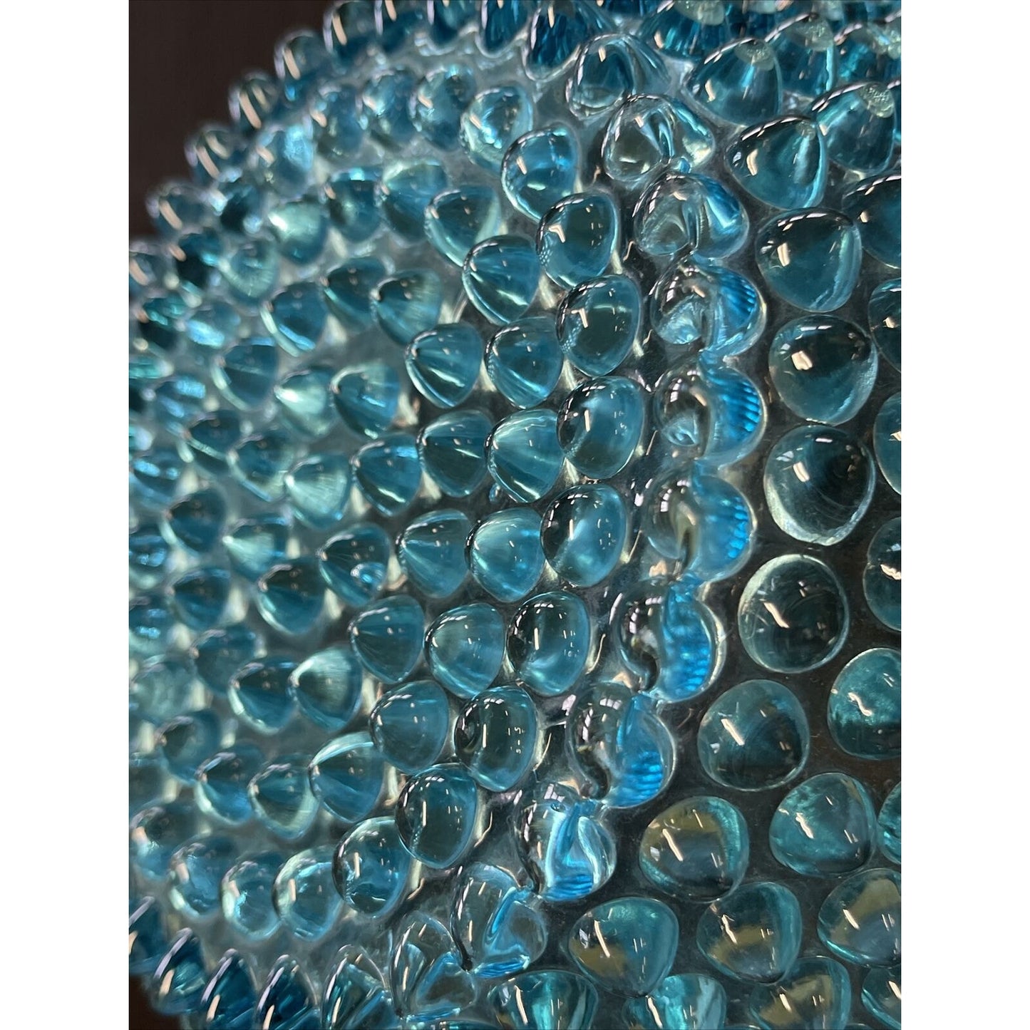 Vintage Imperial Hobnail Blue Glass Bowl with Scalloped Fan Shaped Rim
