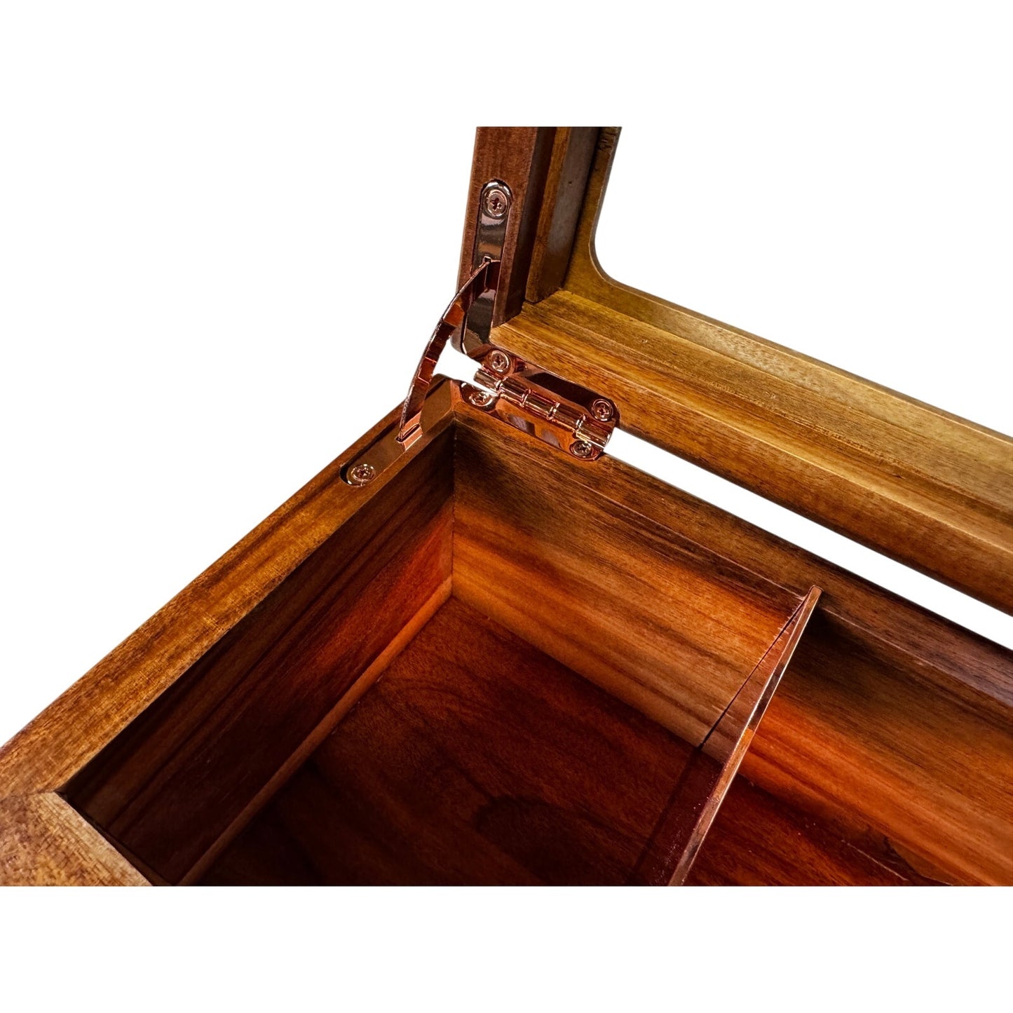 Mijenko Acacia Wood 4 Compartment Tea Chest-Glass Lid-Rose Gold Accents Giftable