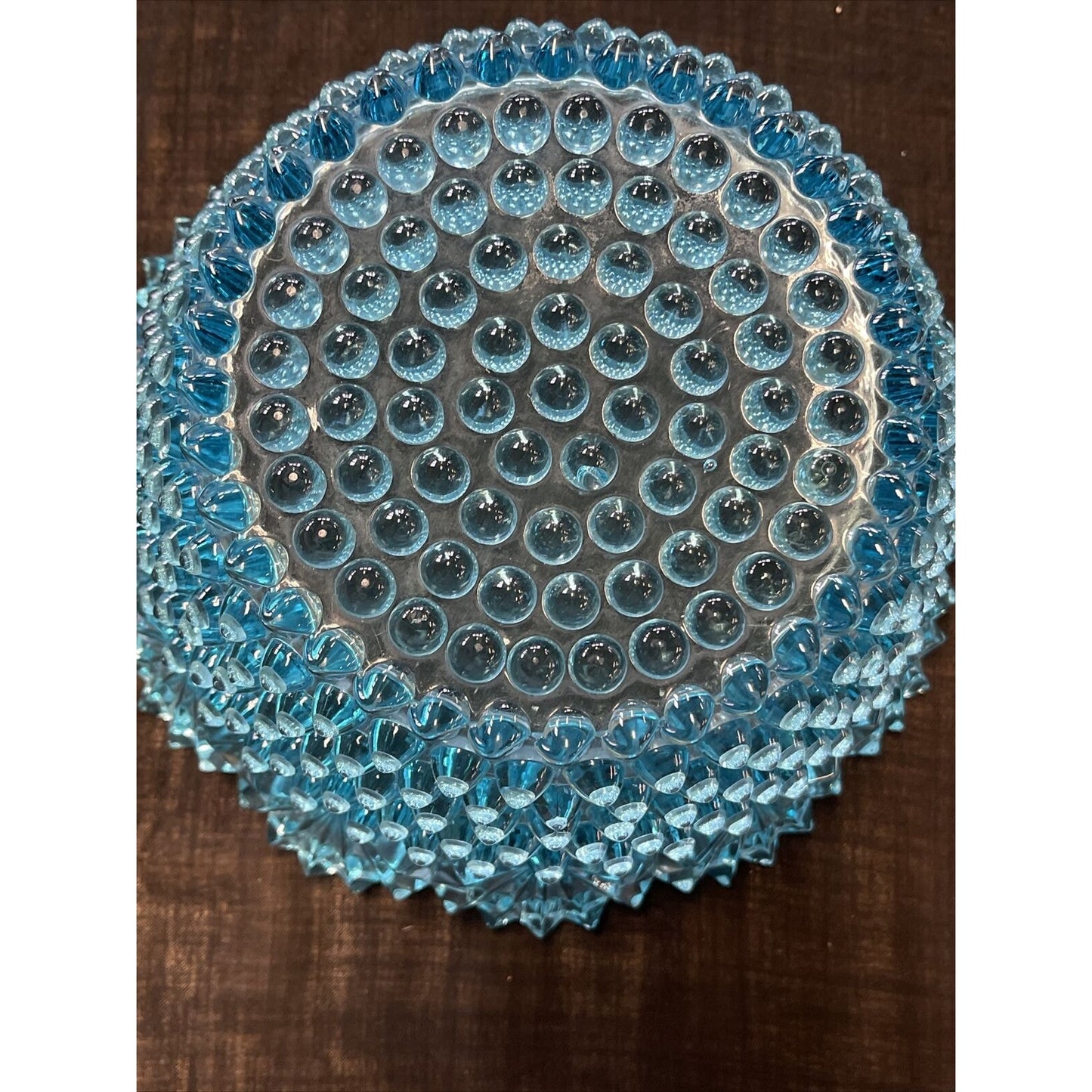 Vintage Imperial Hobnail Blue Glass Bowl with Scalloped Fan Shaped Rim