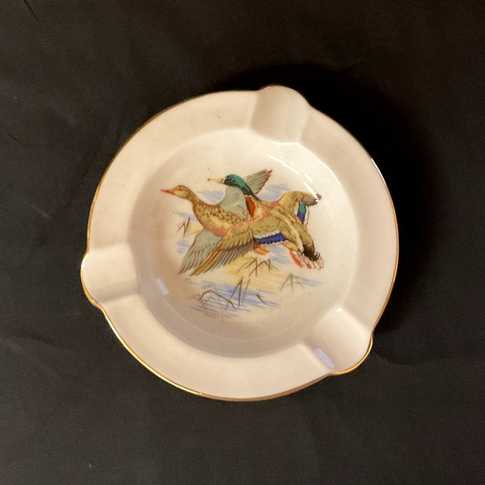 Shelby Bone China Ashtray w/ Hand Painted Pheasants Gold Rim circa 1925 - 1940