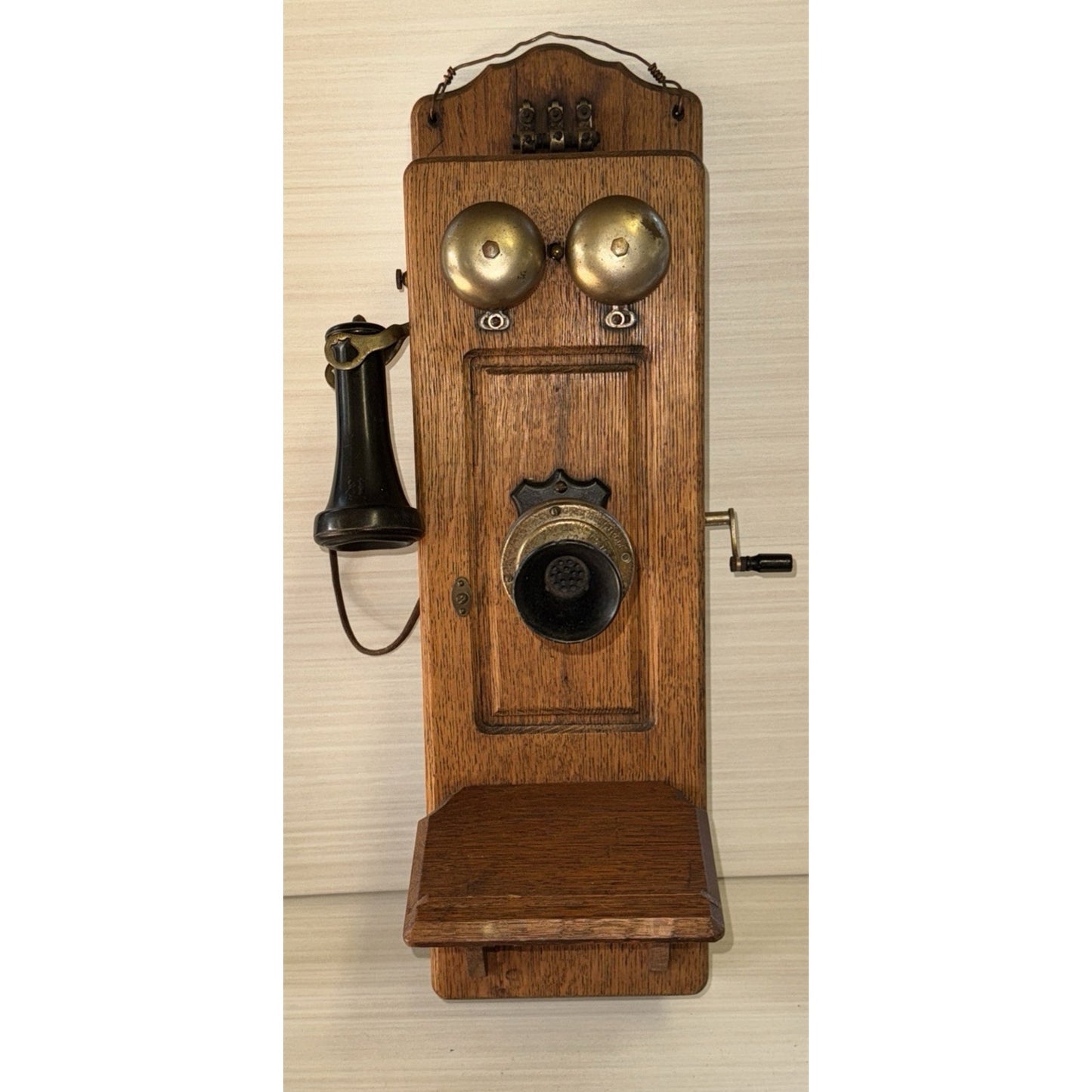 Antique 1906 Oak American Electric Wall Telephone 5 Magnet Crank Works