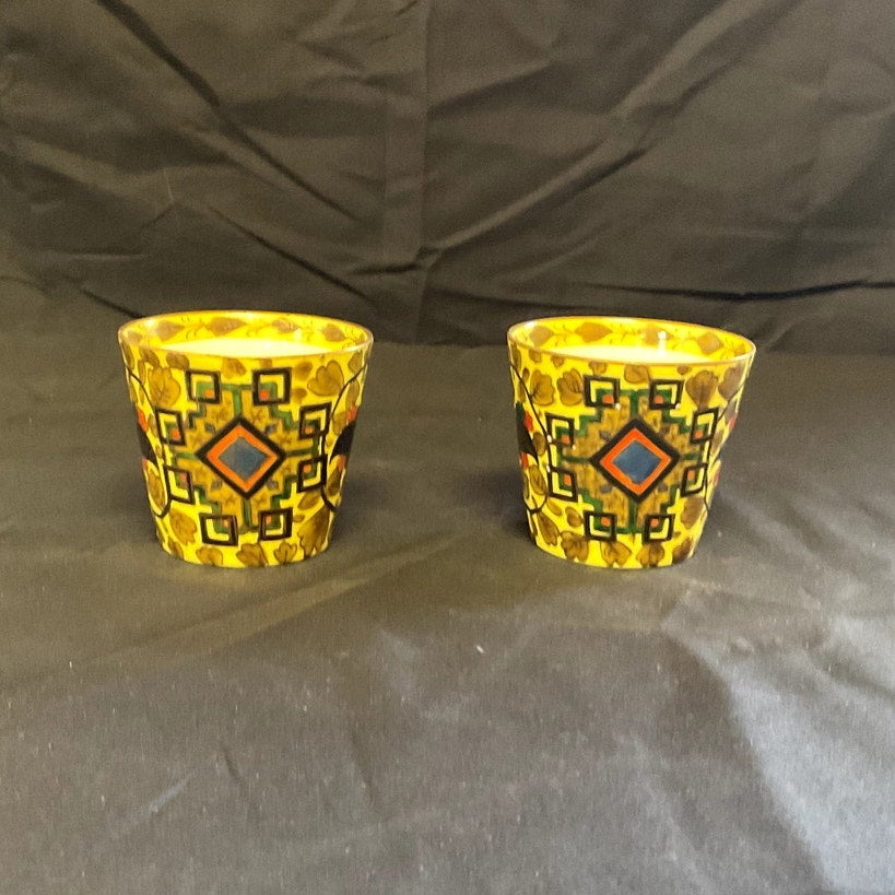 Hand painted Floral & Oriental Decor Cappuccino Cups & Saucers - Pair