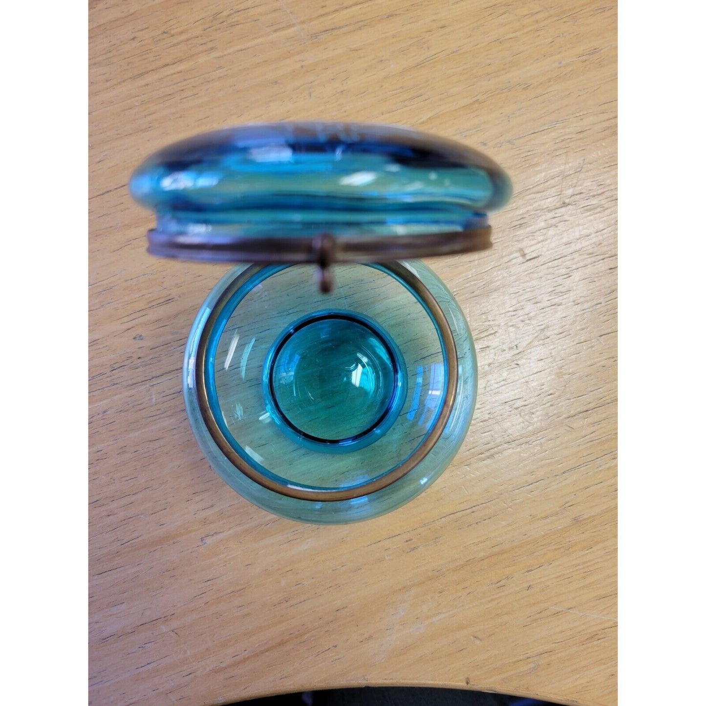 Antique French Enameled Blue Glass Hinged Trinket Jar