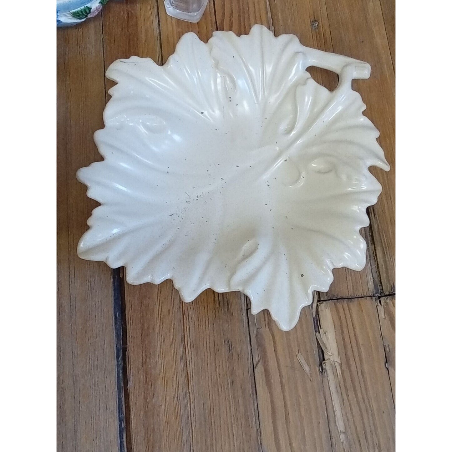 Vintage Off White Ceramic Grape Leaf Platter