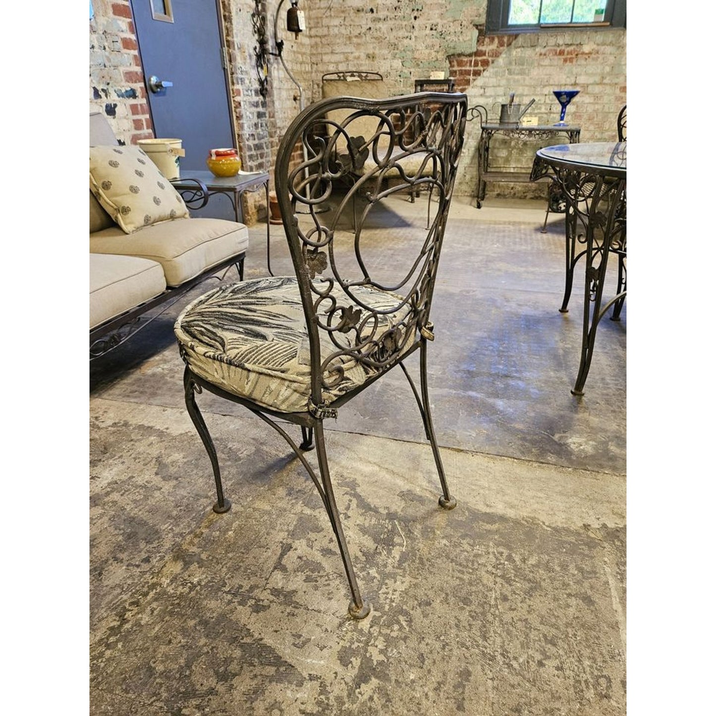 Vintage Wrought Iron Outdoor Table and Chair Set