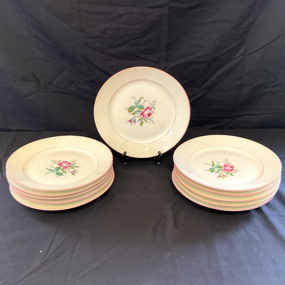 Antique Haviland Limoges Rose Pattern w/ Pink Accents Salad Plates - Set of 11