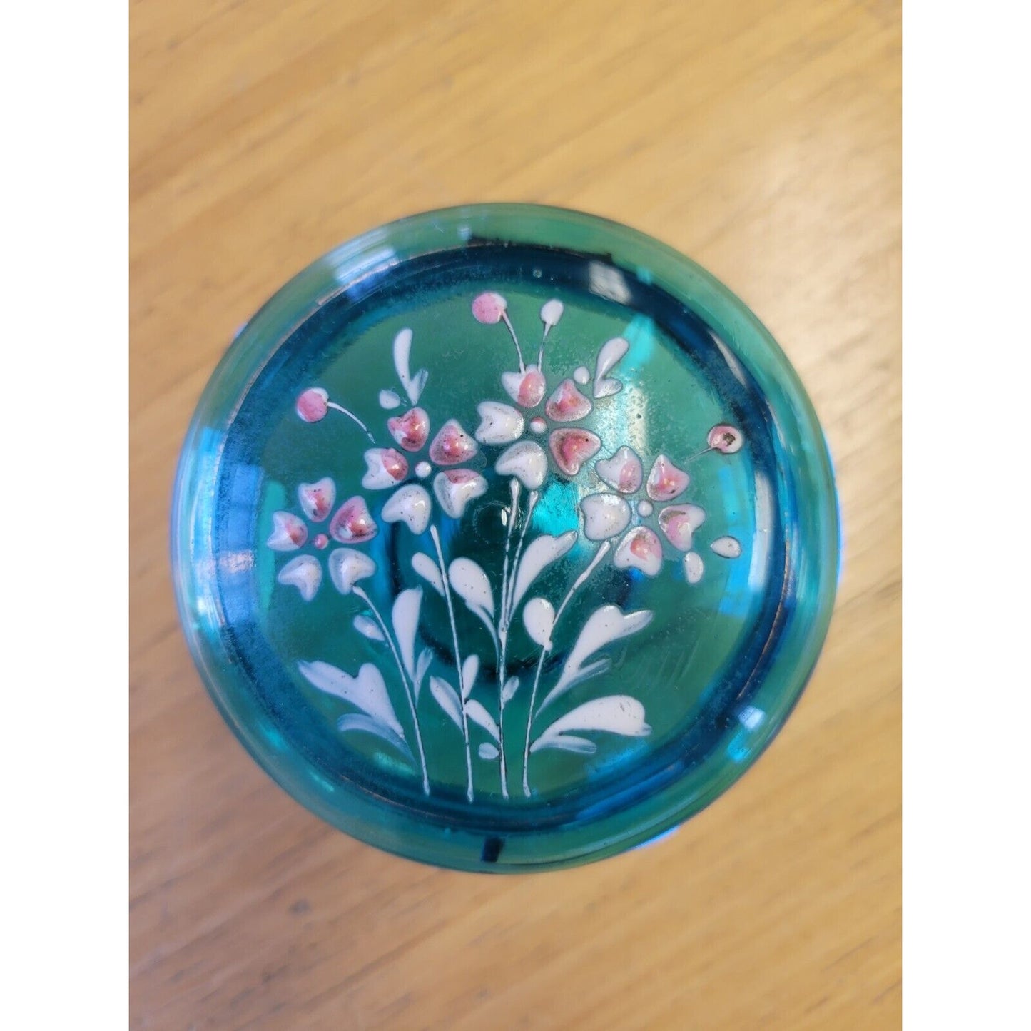 Antique French Enameled Blue Glass Hinged Trinket Jar