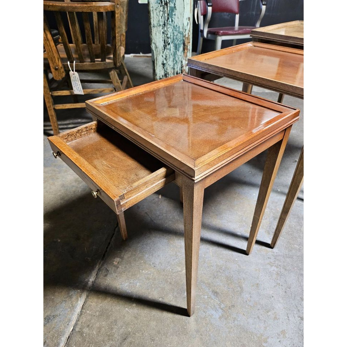 Vintage Solid Wood 3-Piece Nesting End Table Set With Drawer STORE PICKUP ONLY