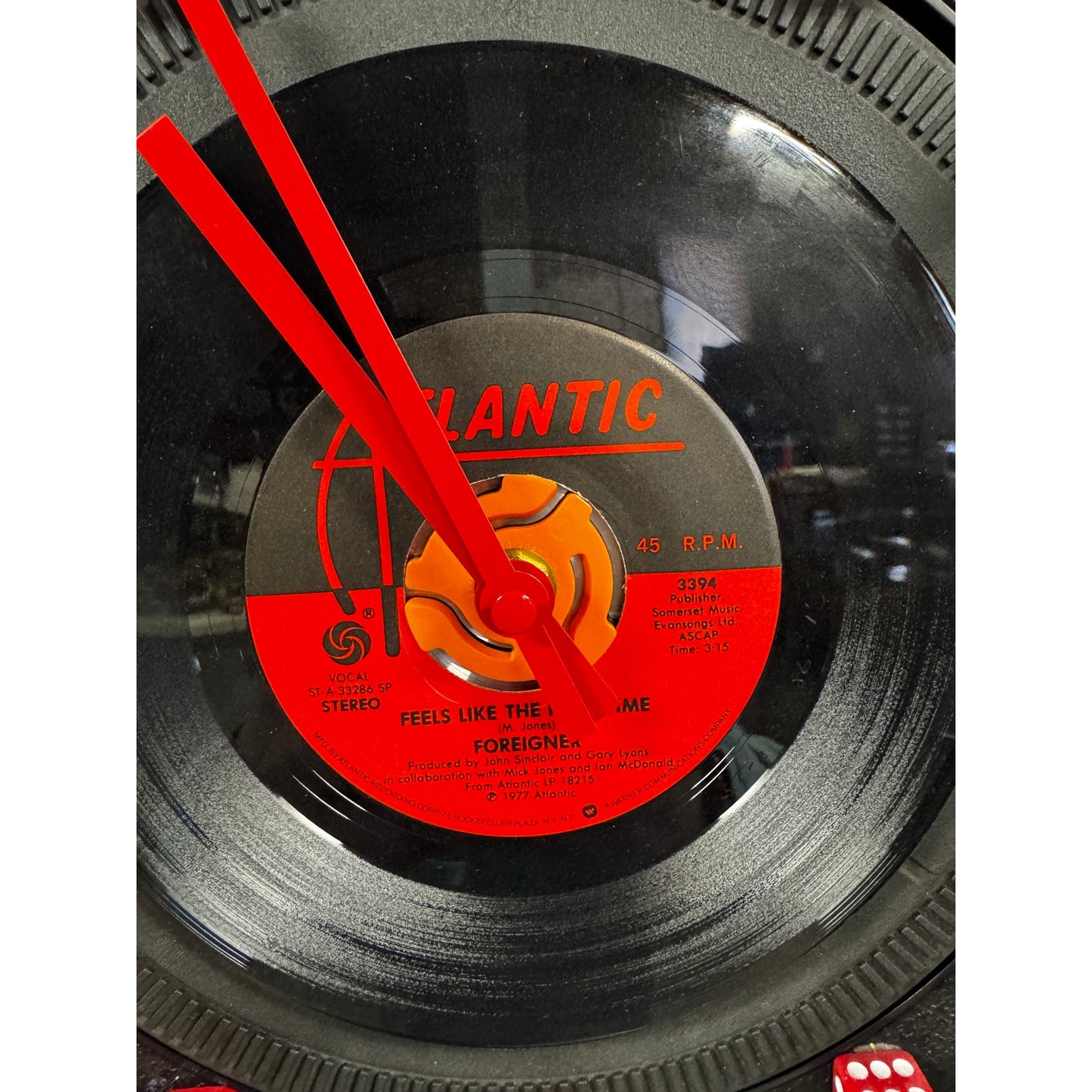 Upcycled Turntable Clock - Foreigner "Feels Like the First Time"
