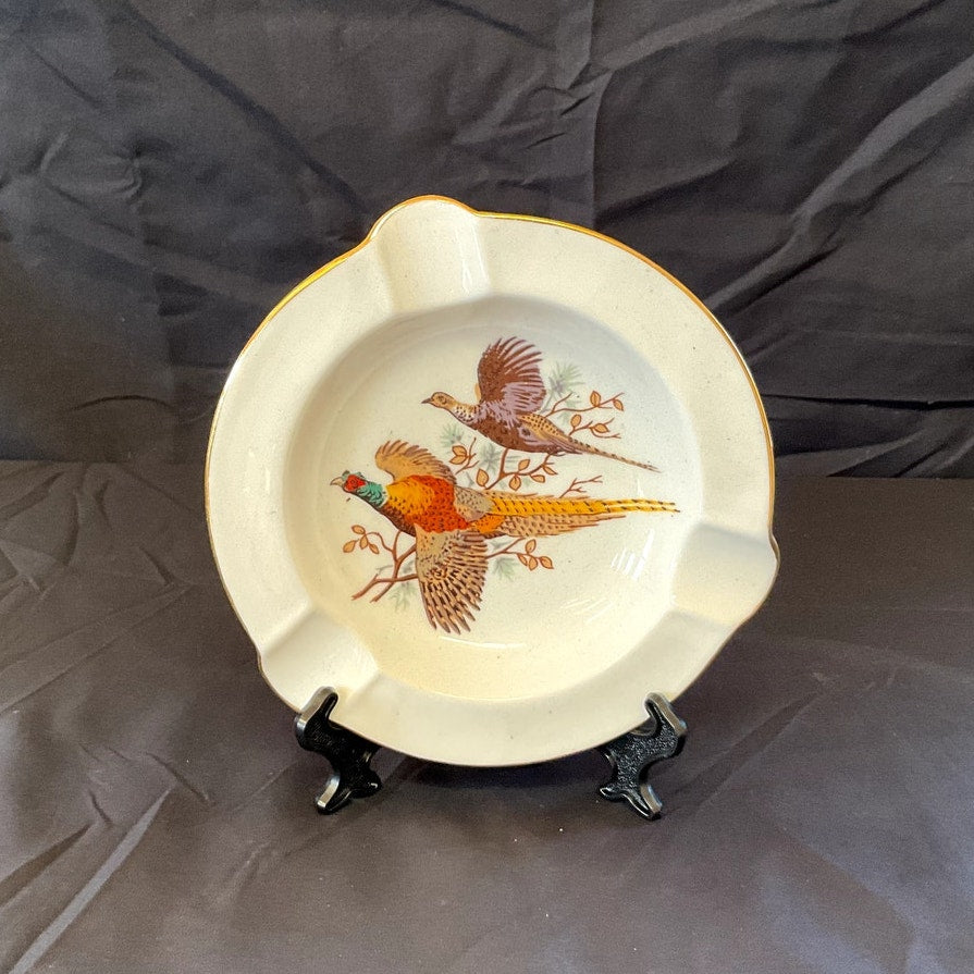 Shelby Bone China Ashtray w/ Hand Painted Ducks Gold Rim circa 1925 - 1940