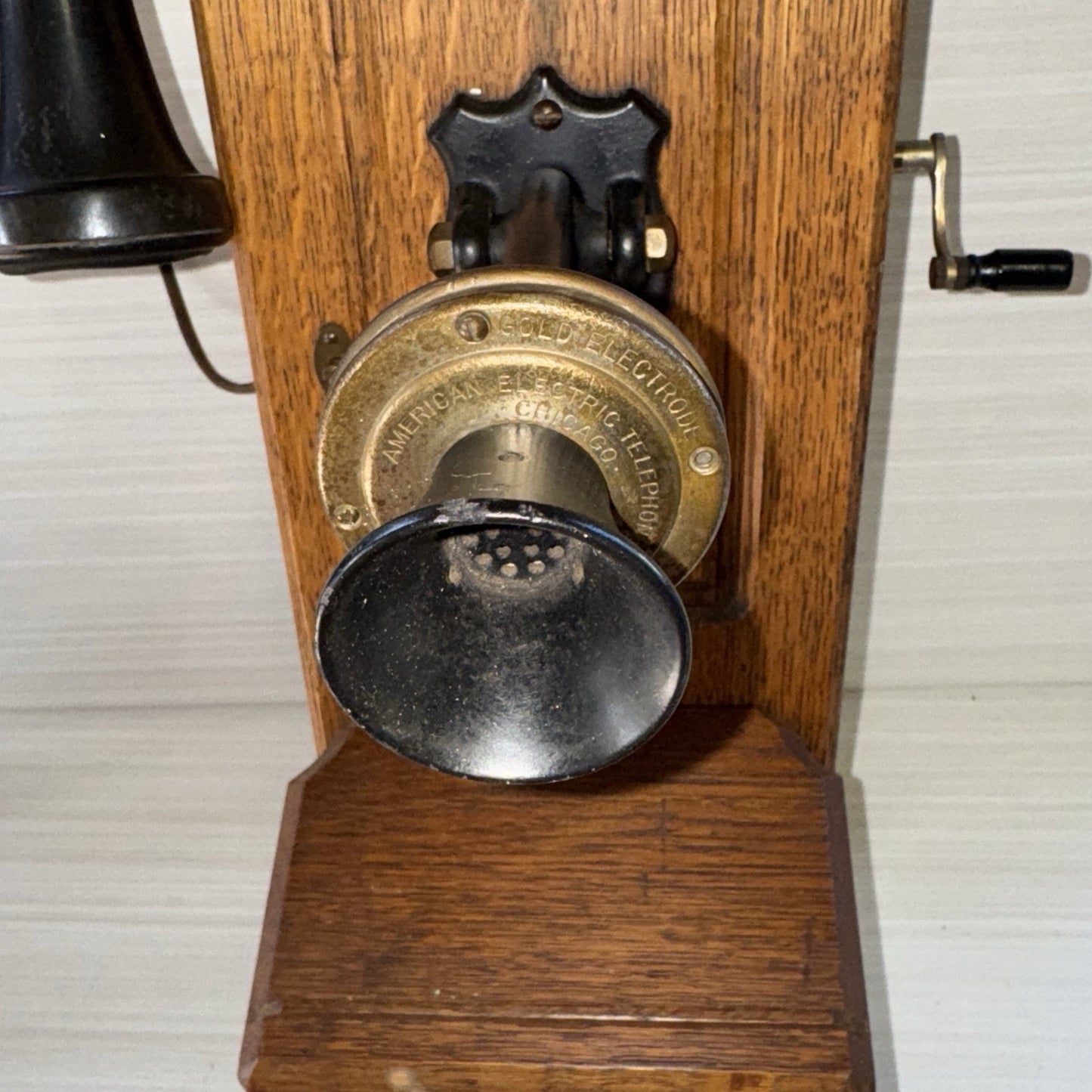 Antique 1906 Oak American Electric Wall Telephone 5 Magnet Crank Works