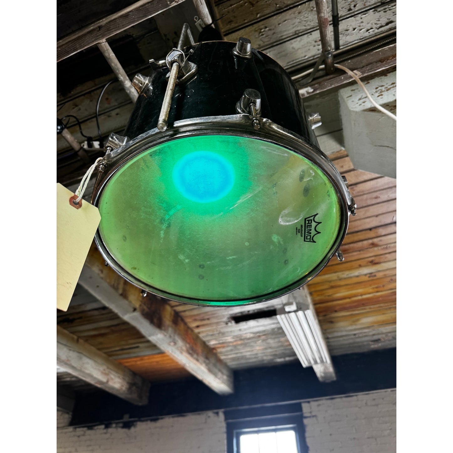 Upcycled Drum Hanging Light β Black Percussion Fixture w/ Smart Bulb, 15"x12"