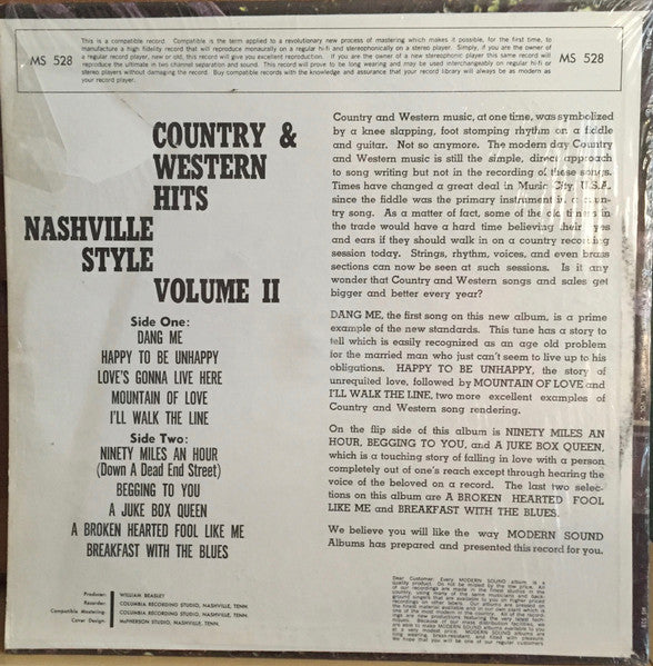 Various : Country & Western Hits Nashville Style Volume 2 (LP,Compilation)