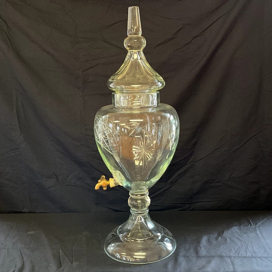 Cut Glass Apothecary Jar Dispenser w/ Brass Spigot