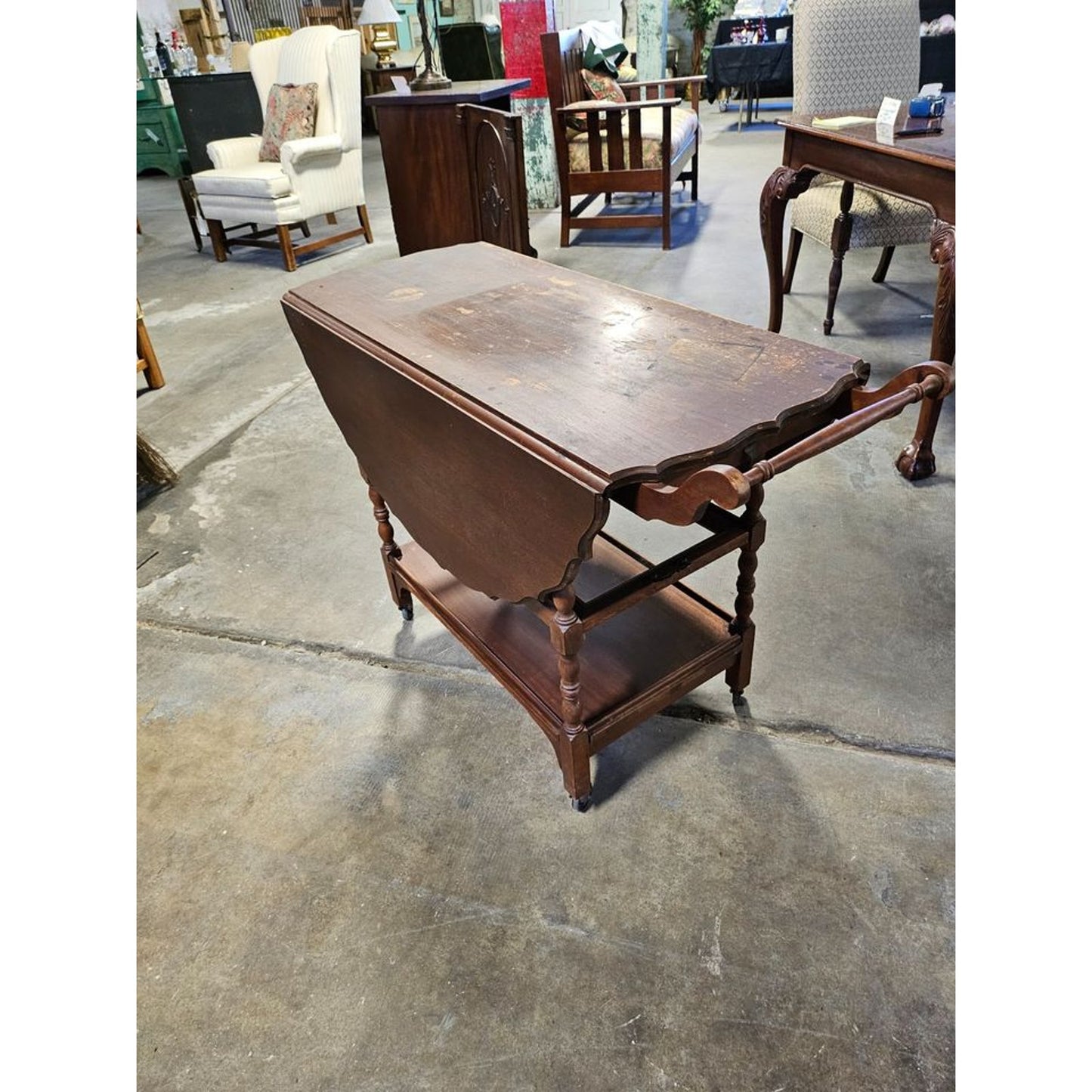Vintage 3 Tier Walnut Drop Leaf Bar/Tea Cart