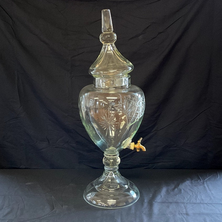 Cut Glass Apothecary Jar Dispenser w/ Brass Spigot