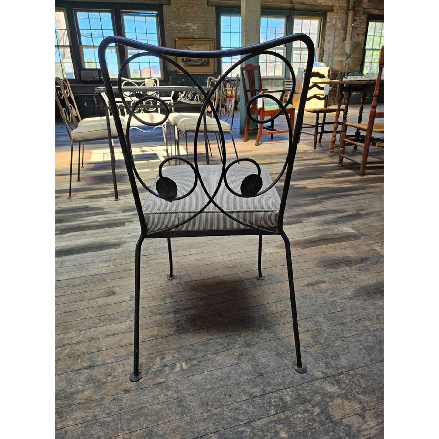 Vintage Wrought Iron Outdoor Table and Six Chair Set