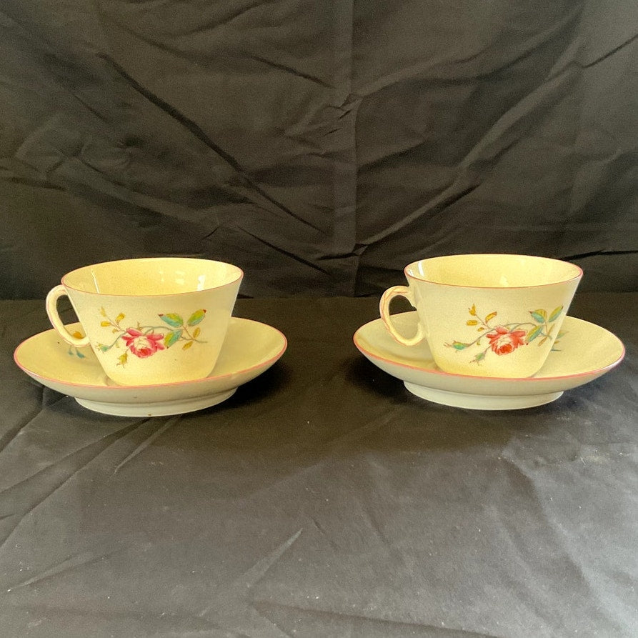 Antique Haviland Limoges Rose Pattern w/ Pink Accents Tea cups & Saucers - Pair