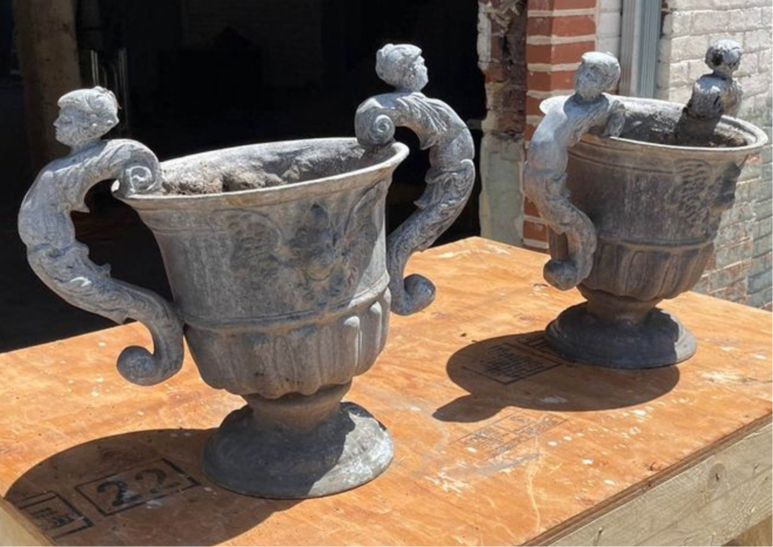 18th Century Vintage Style Garden Lead Vases - Pair