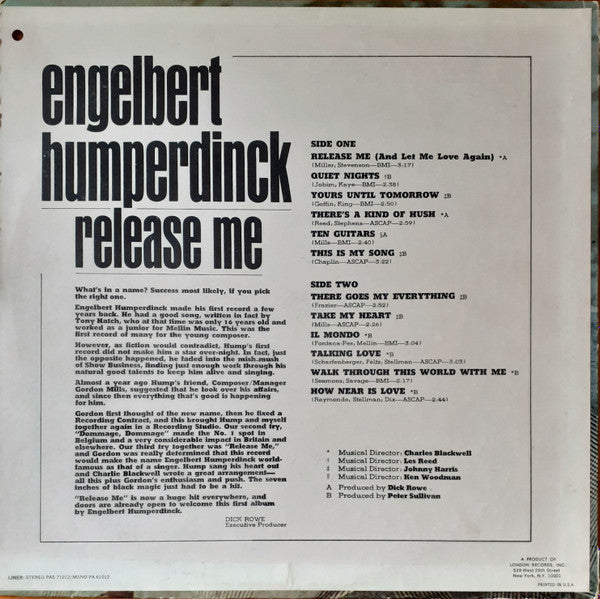 Engelbert Humperdinck : Release Me (LP,Album,Stereo)