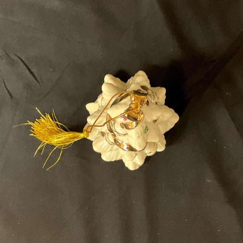 Lenox~2001 Jeweled Christmas Tree Ivory China Ornament w/ Colored Jewels & Gold Trim