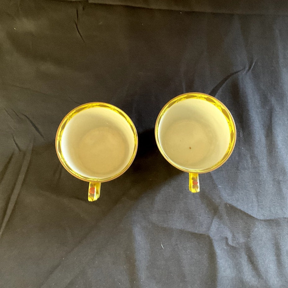 Hand painted Floral & Oriental Decor Cappuccino Cups & Saucers - Pair