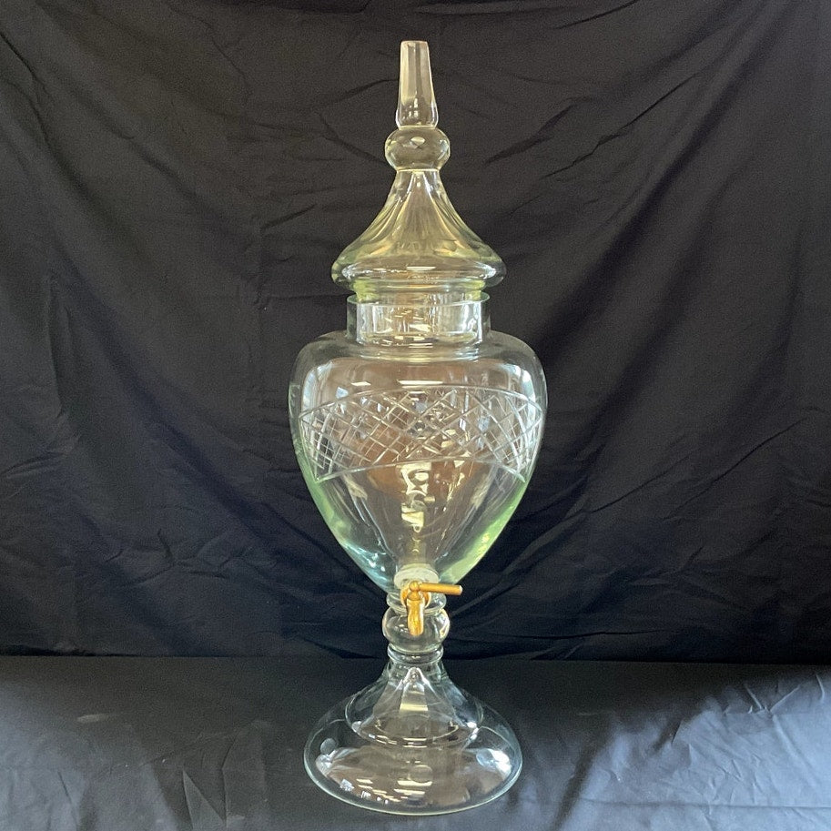 Cut Glass Apothecary Jar Dispenser w/ Brass Spigot