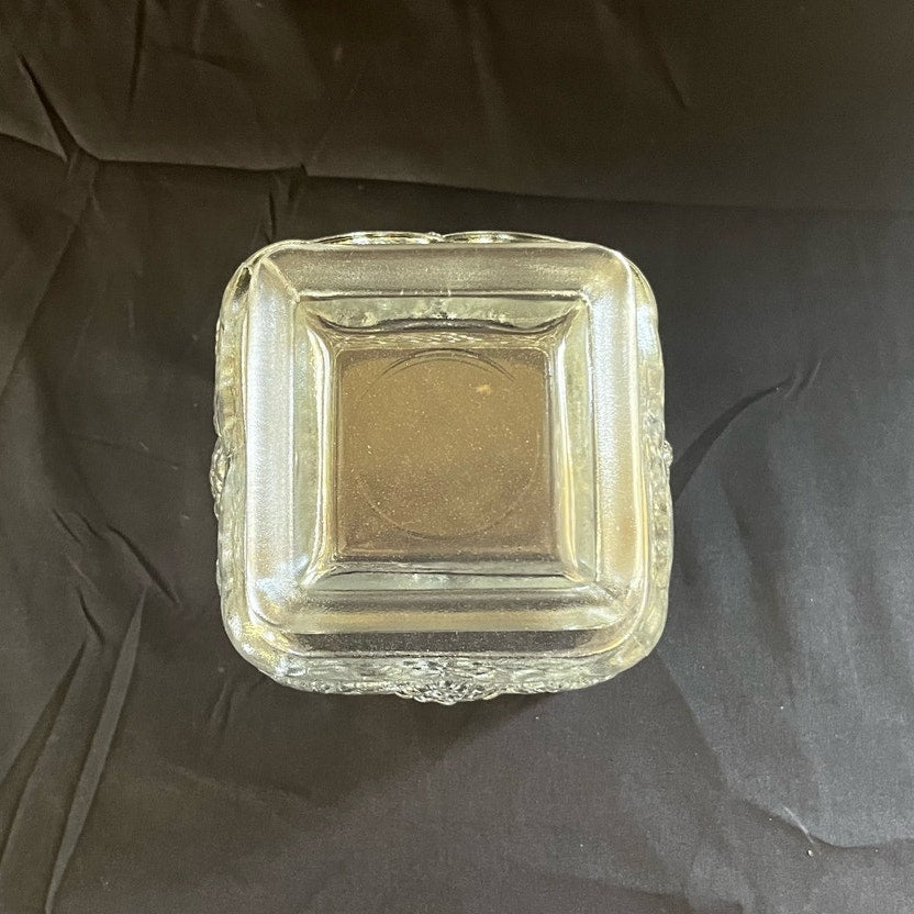 Vintage Anchor Hocking Clear Glass Footed Square Bowl