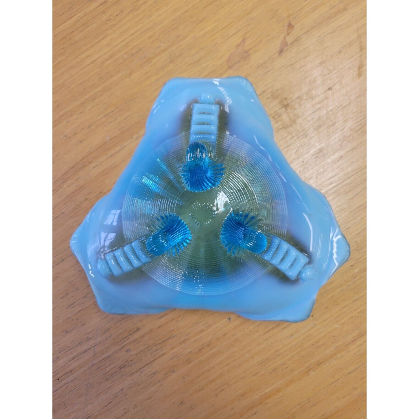 Antique Northwood Glass Klondike Pattern Opalescent Blue Footed Bowl — view 5
