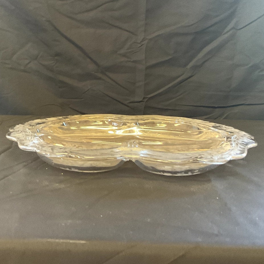 Vintage Cambridge Wildflower Etched Glass Divided Relish Dish