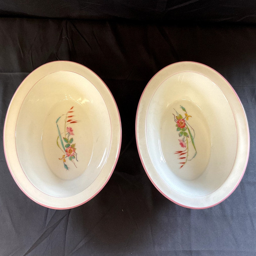 Antique Haviland Limoges Rose Pattern w/ Pink Accents Serving Bowls - Pair