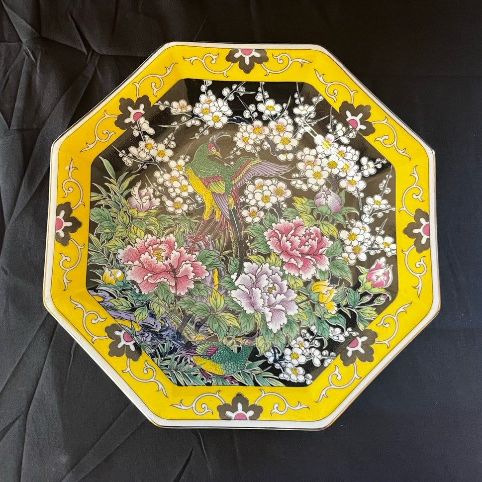 Vintage Japanese Porcelain Bird & Flowers Octagonal Plate by Eiwa Kinsei