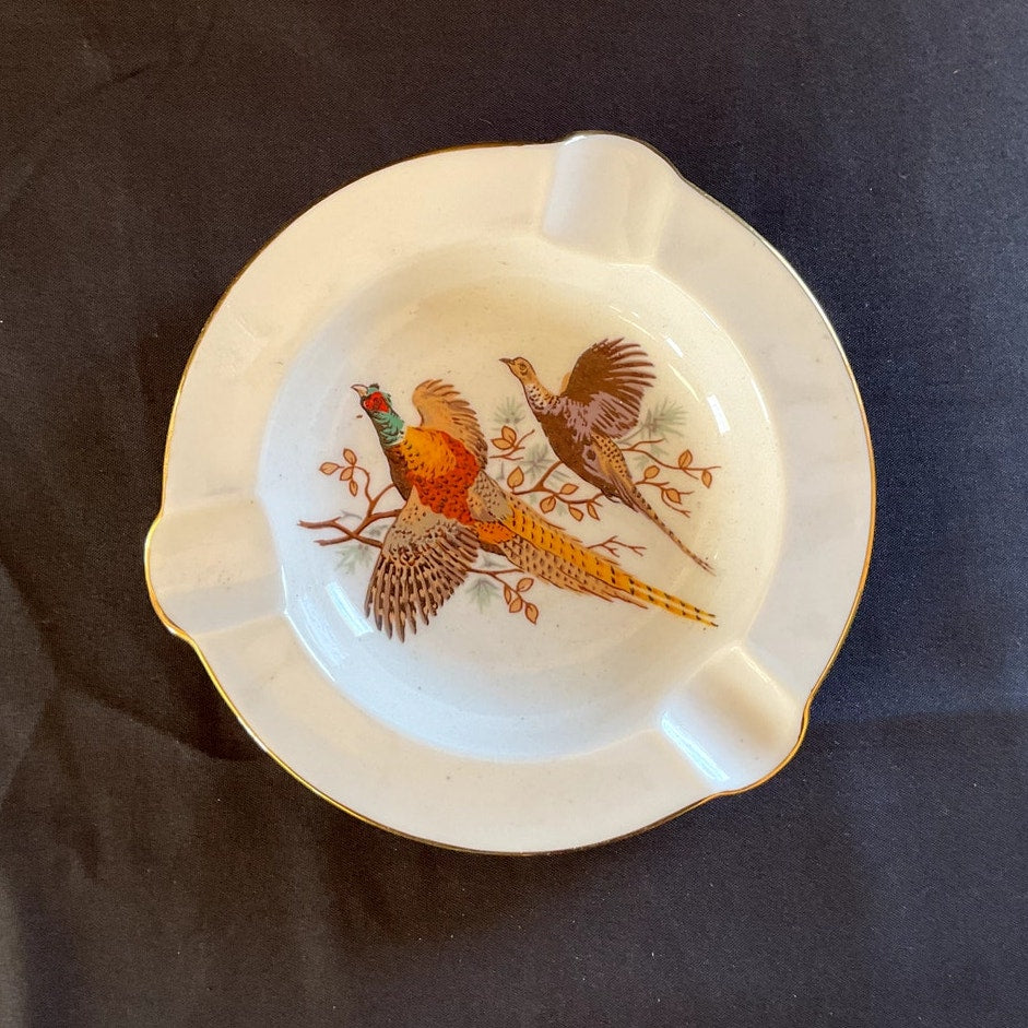 Shelby Bone China Ashtray w/ Hand Painted Ducks Gold Rim circa 1925 - 1940