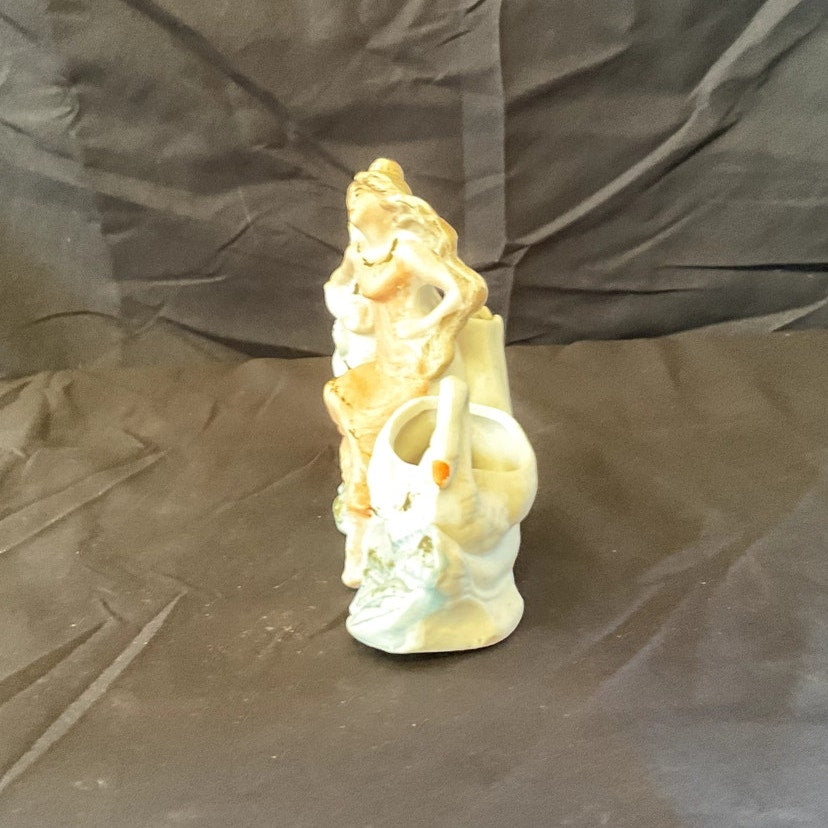 Antique Victorian German Bisque Lady Riding on Swan Planter