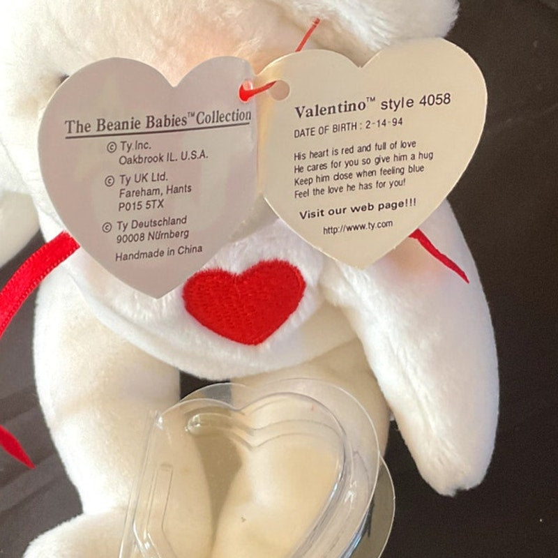 (Rare) Vintage + Collectible TY Beanie Baby - "Valentino," 1994, w Errors