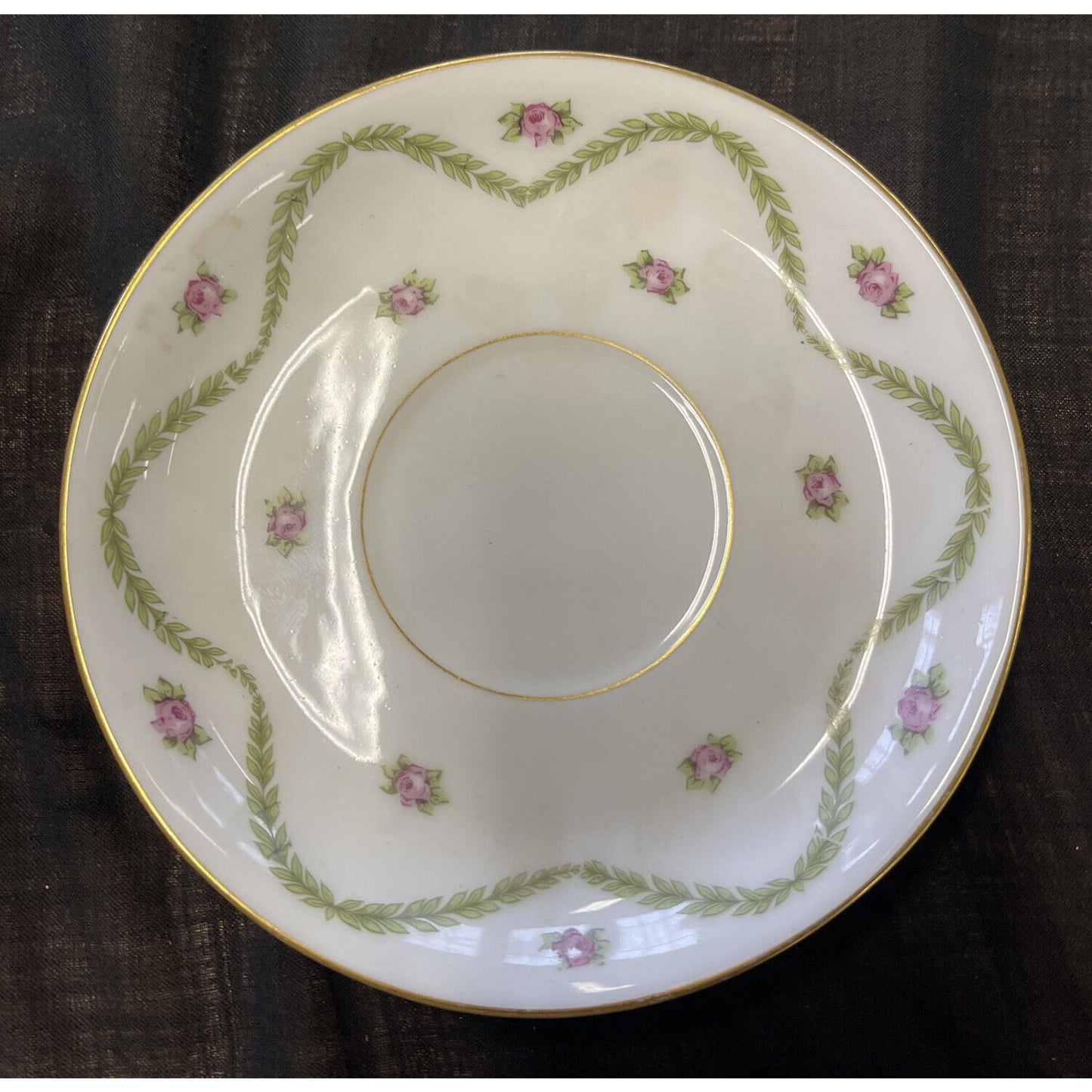 L.B King Gilded with Ivy/Rose Pattern Cream Soup or Bullion Cup & Saucer