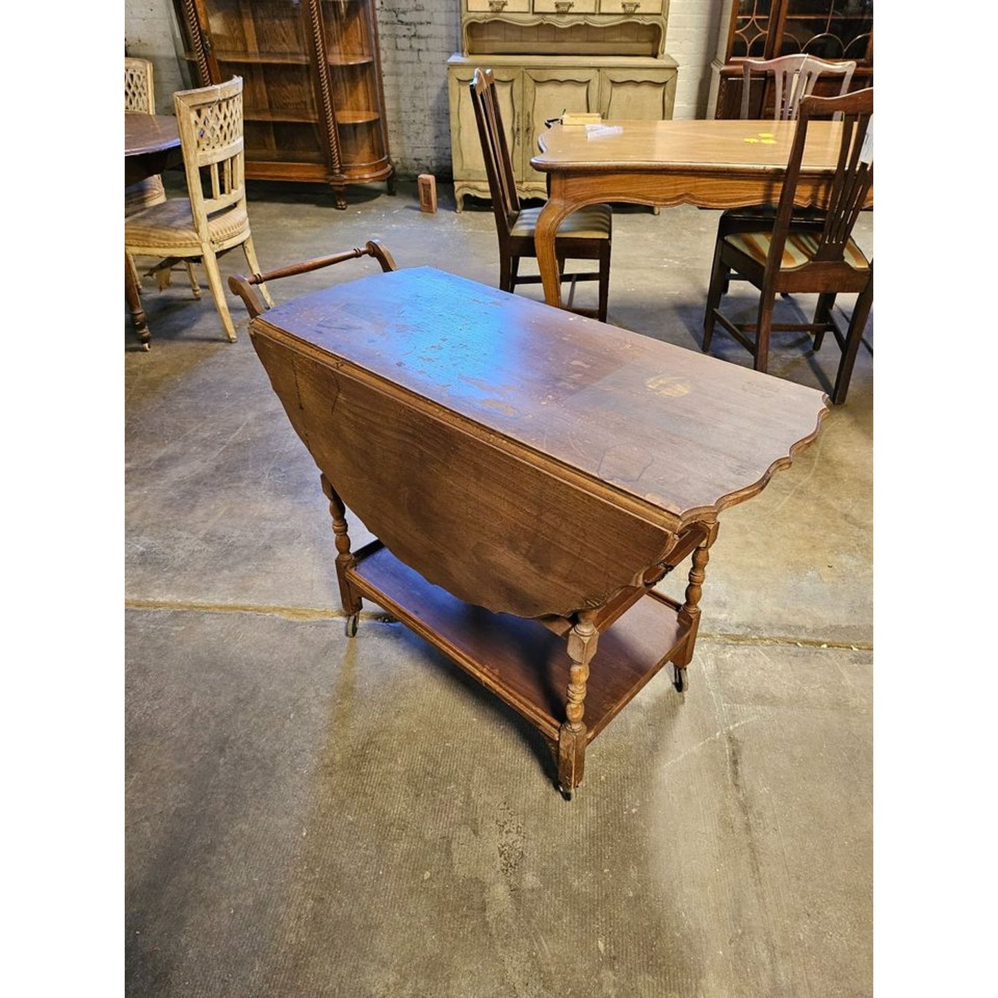 Vintage 3 Tier Walnut Drop Leaf Bar/Tea Cart