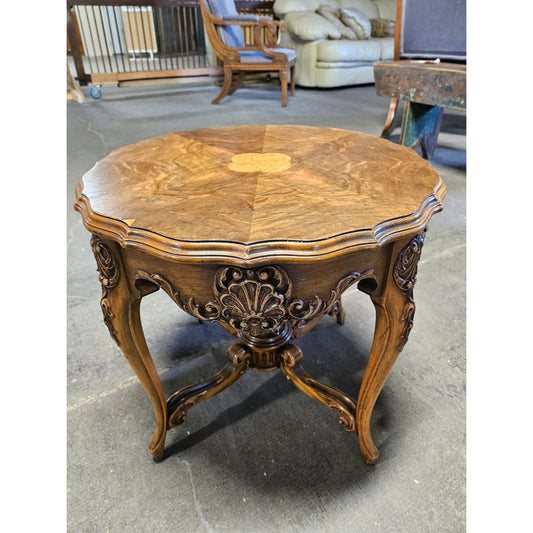 Vintage Burlwood Inlaid French Hand Carved Parlor/Side Table