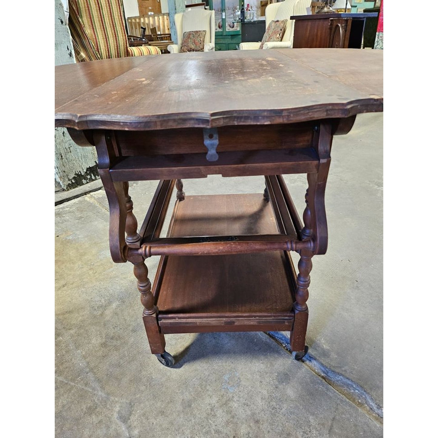 Vintage 3 Tier Walnut Drop Leaf Bar/Tea Cart