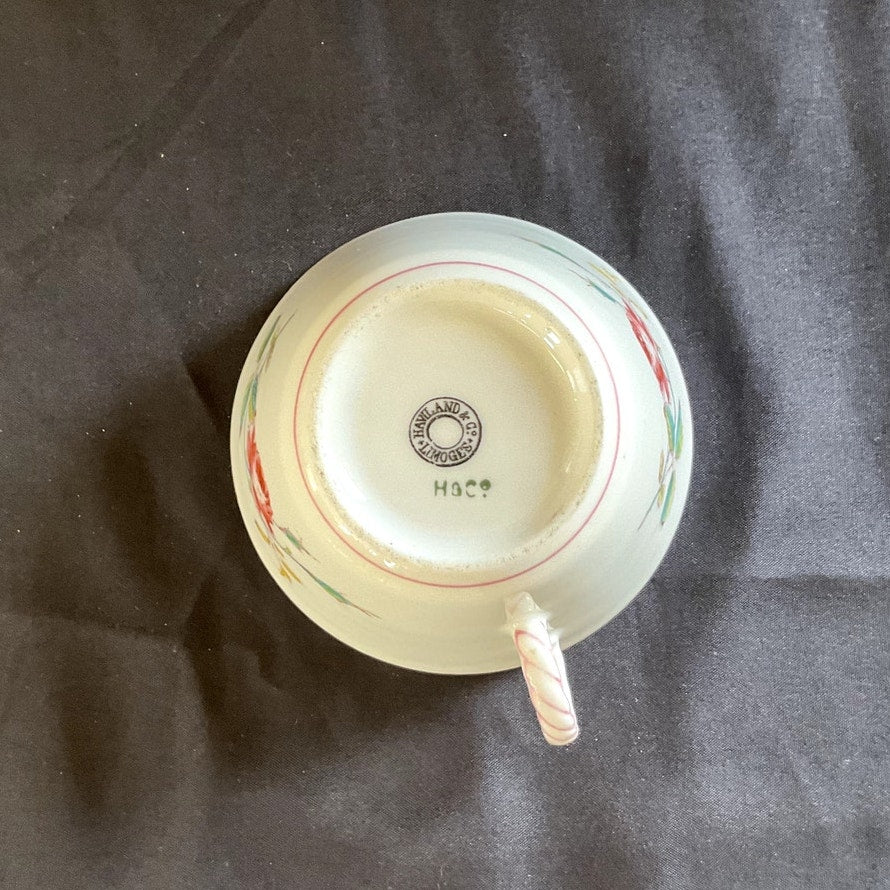 Antique Haviland Limoges Rose Pattern w/ Pink Accents Tea cups & Saucers - Pair