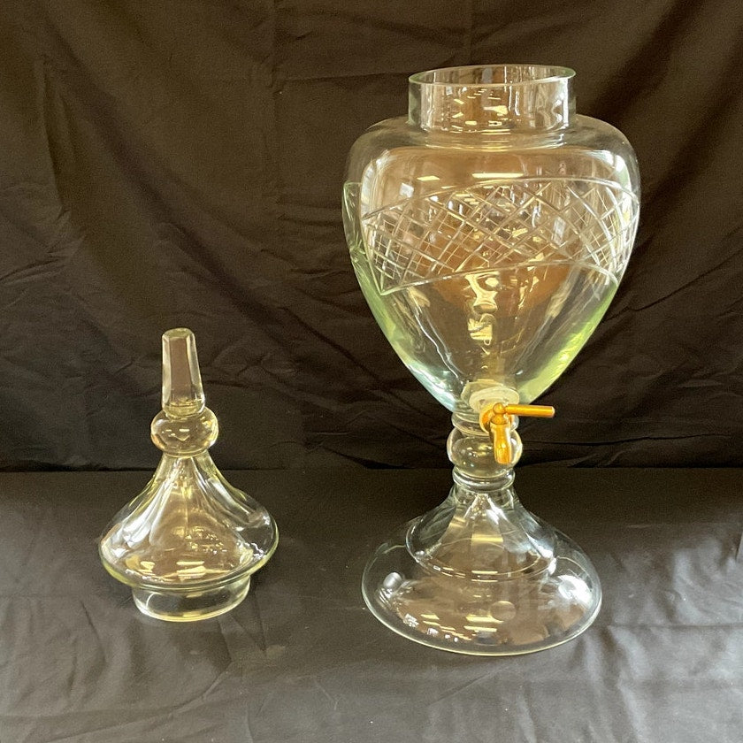 Cut Glass Apothecary Jar Dispenser w/ Brass Spigot