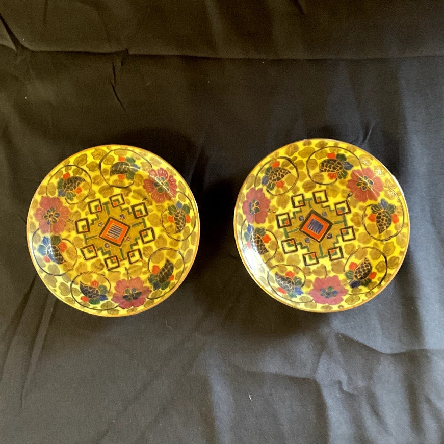 Hand painted Floral & Oriental Decor Cappuccino Cups & Saucers - Pair