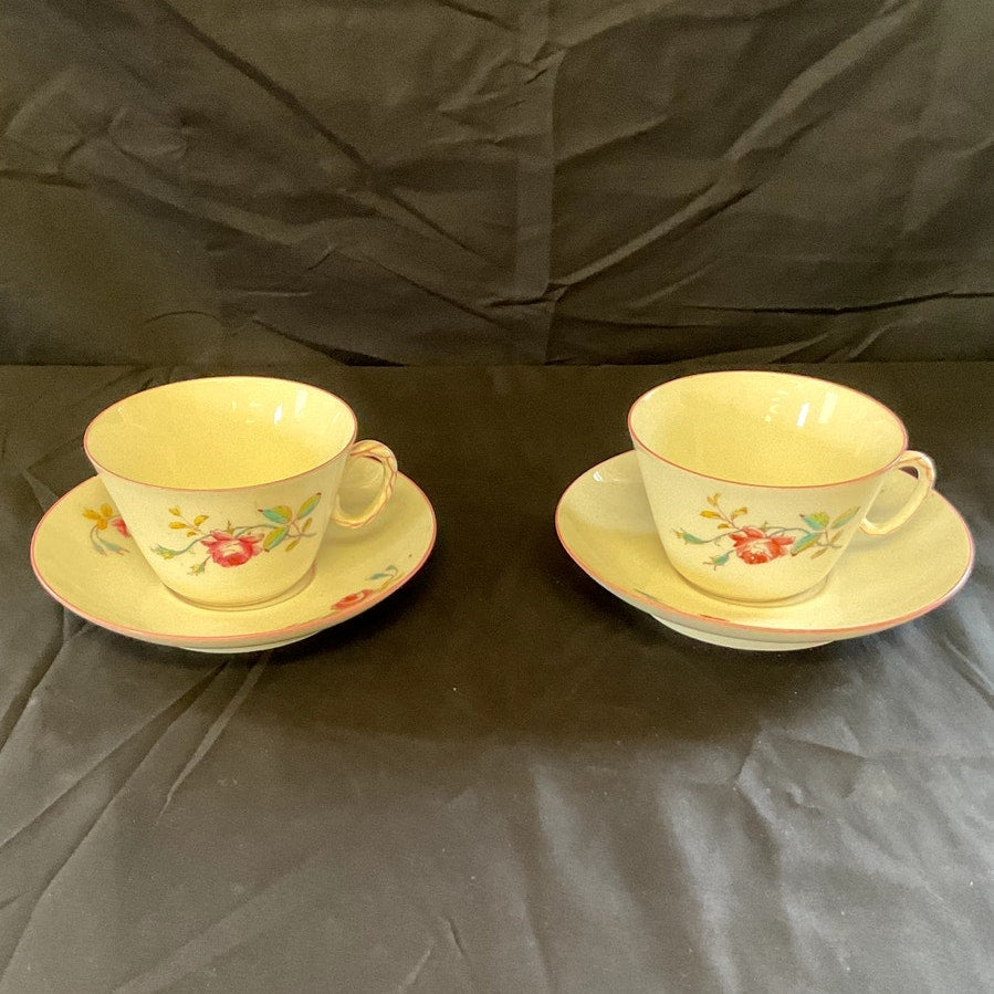 Antique Haviland Limoges Rose Pattern w/ Pink Accents Tea cups & Saucers - Pair