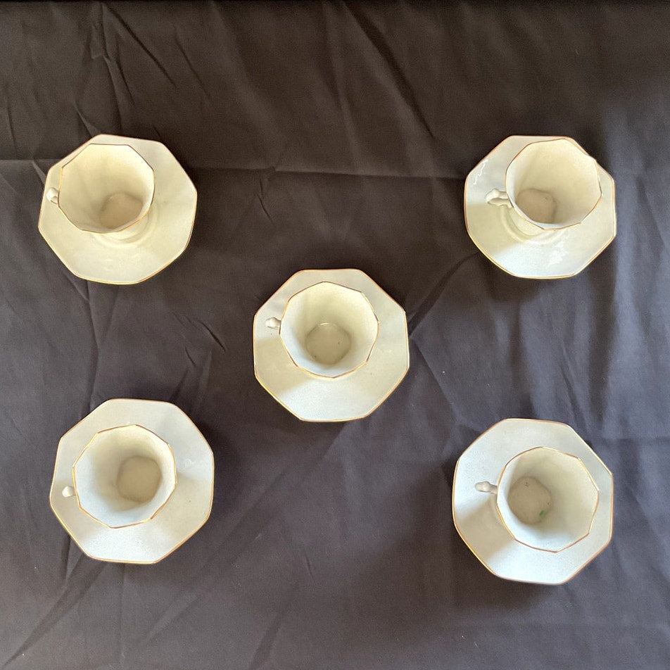 Royal Crest China Demitasse Light Blue w/ Gold Trim Cup & Saucer - Set of 5