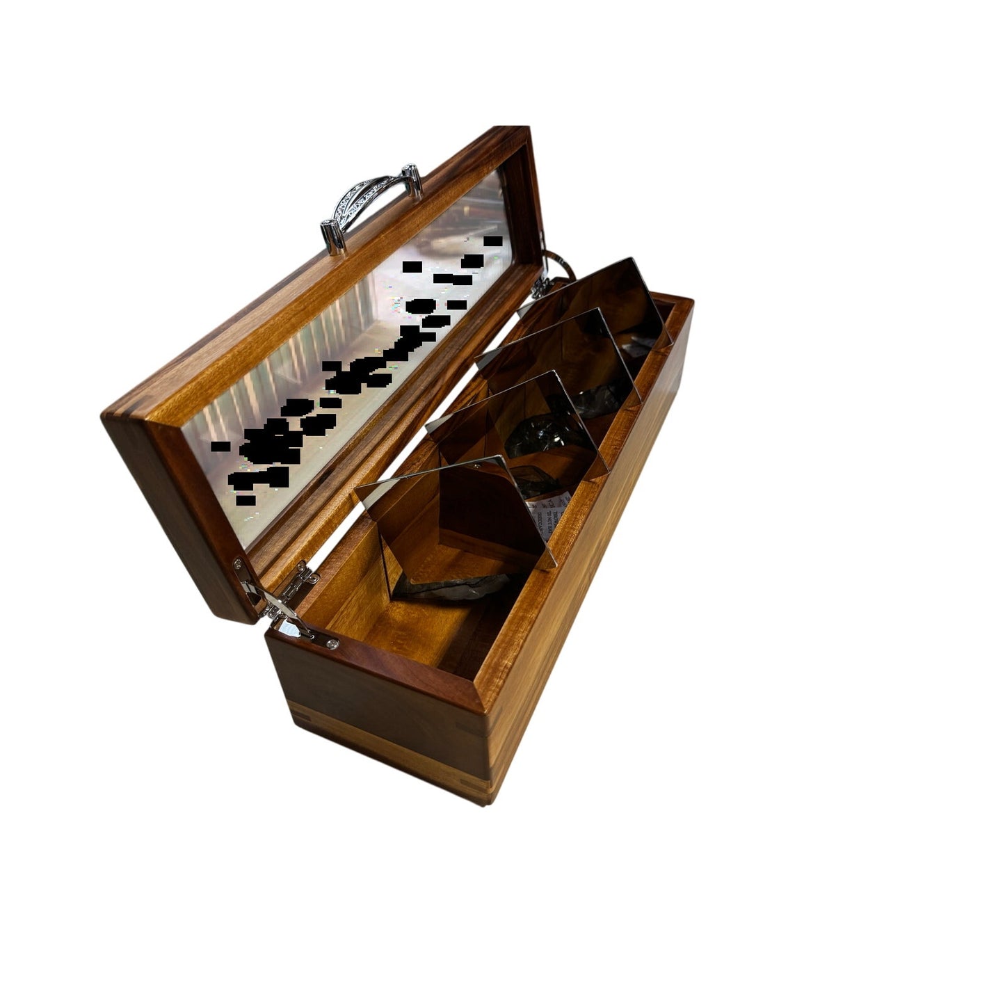 Mijenko Acacia Wood 4 Compartment Tea Chest-Glass Lid-Silver Accents🎁Gift-Ready