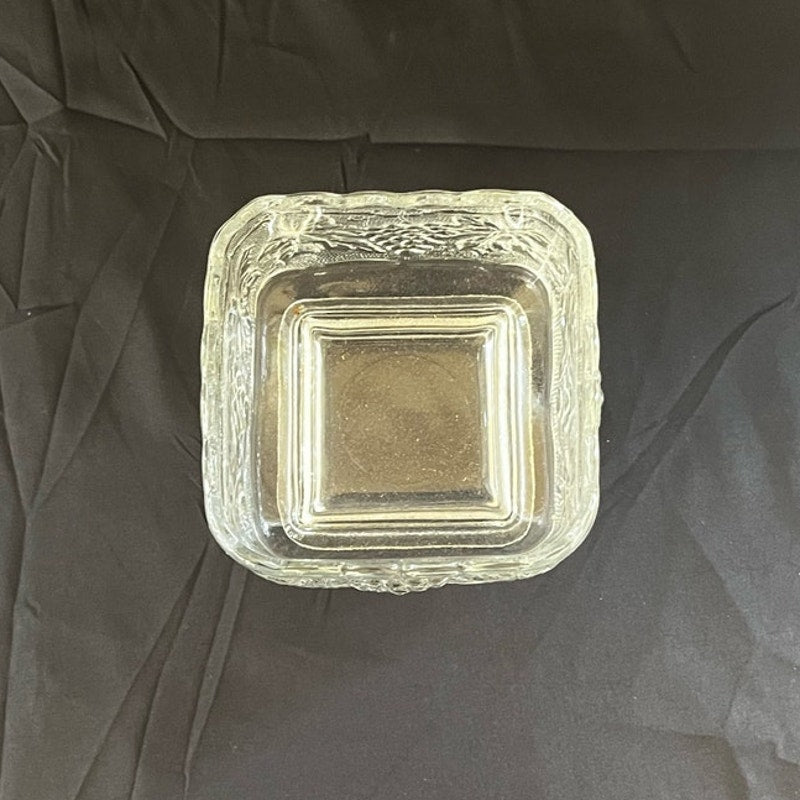 Vintage Anchor Hocking Clear Glass Footed Square Bowl