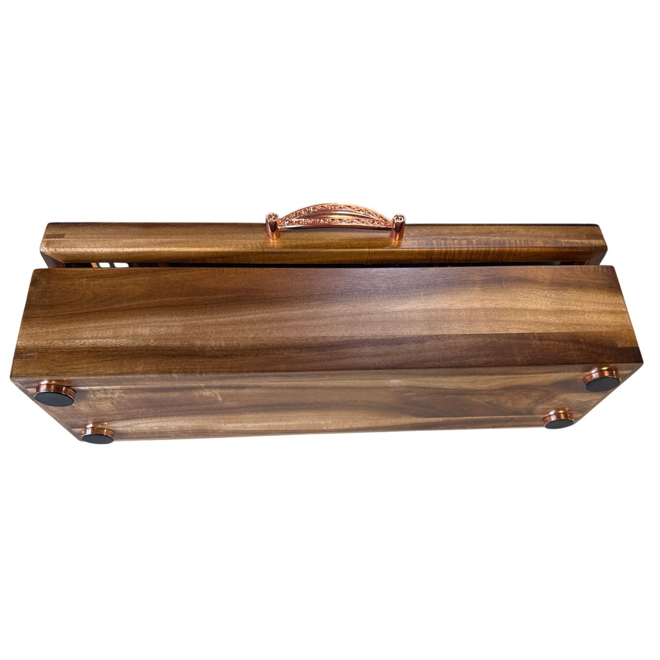 Mijenko Acacia Wood 4 Compartment Tea Chest-Glass Lid-Rose Gold Accents Giftable